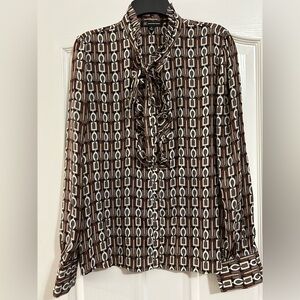 INC International Concepts Brown and White Geometric Blouse